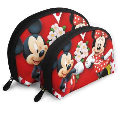 DISNEY Makeup Bag Mickey Mouse Minnie Love Couple Heart Cosmetic Pouch Clutch Portable Bags Handbag Organizer with Zipper 2Pcs