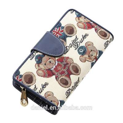 Long style zippered Fabric Jacquard Bear Wallets purse for girls SGS certification